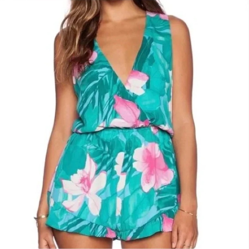 Show Me Your Mumu Riri Lei Bay Tropical Print Ruffle Hem Romper